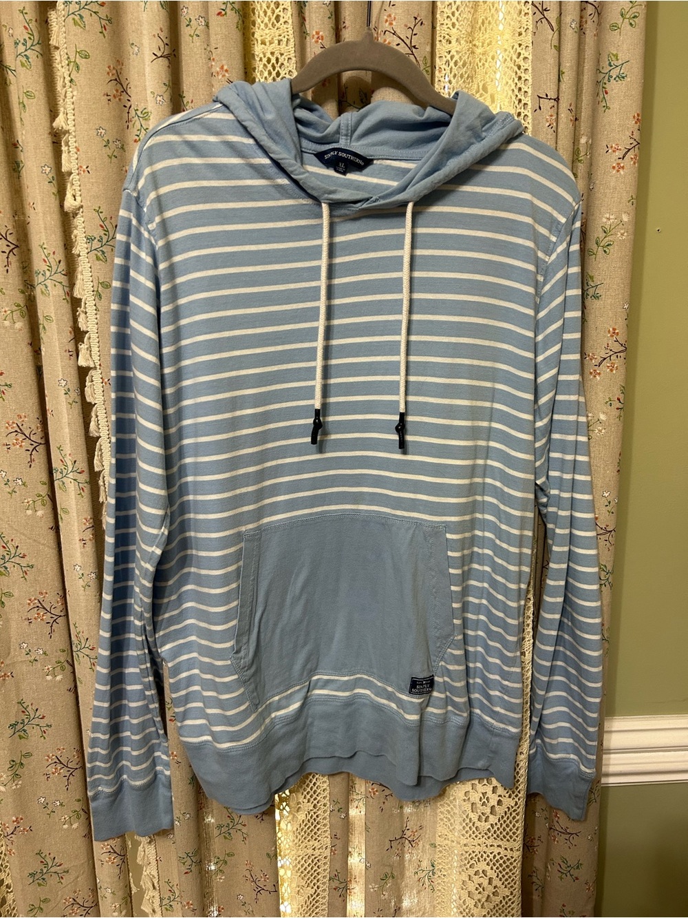 Simply Southern Striped Hoodie Blue White Lightweight Pullover Top XL